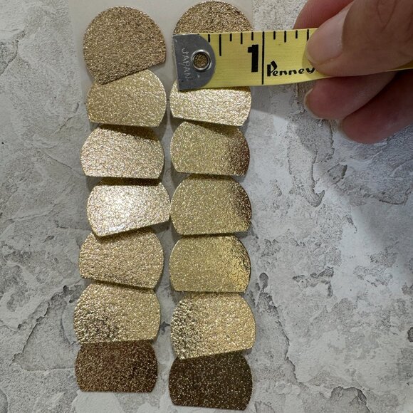 Gold Textured Drop Earrings, Modern Statement Dangle Earrings, Minimal Glam - Picture 4 of 7